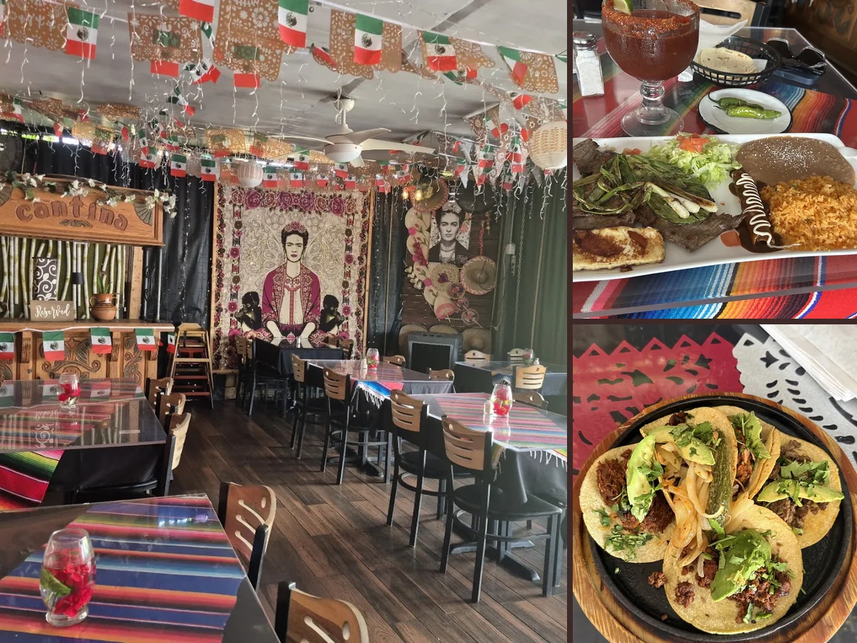 Festive dining room with colorful Mexican decor.